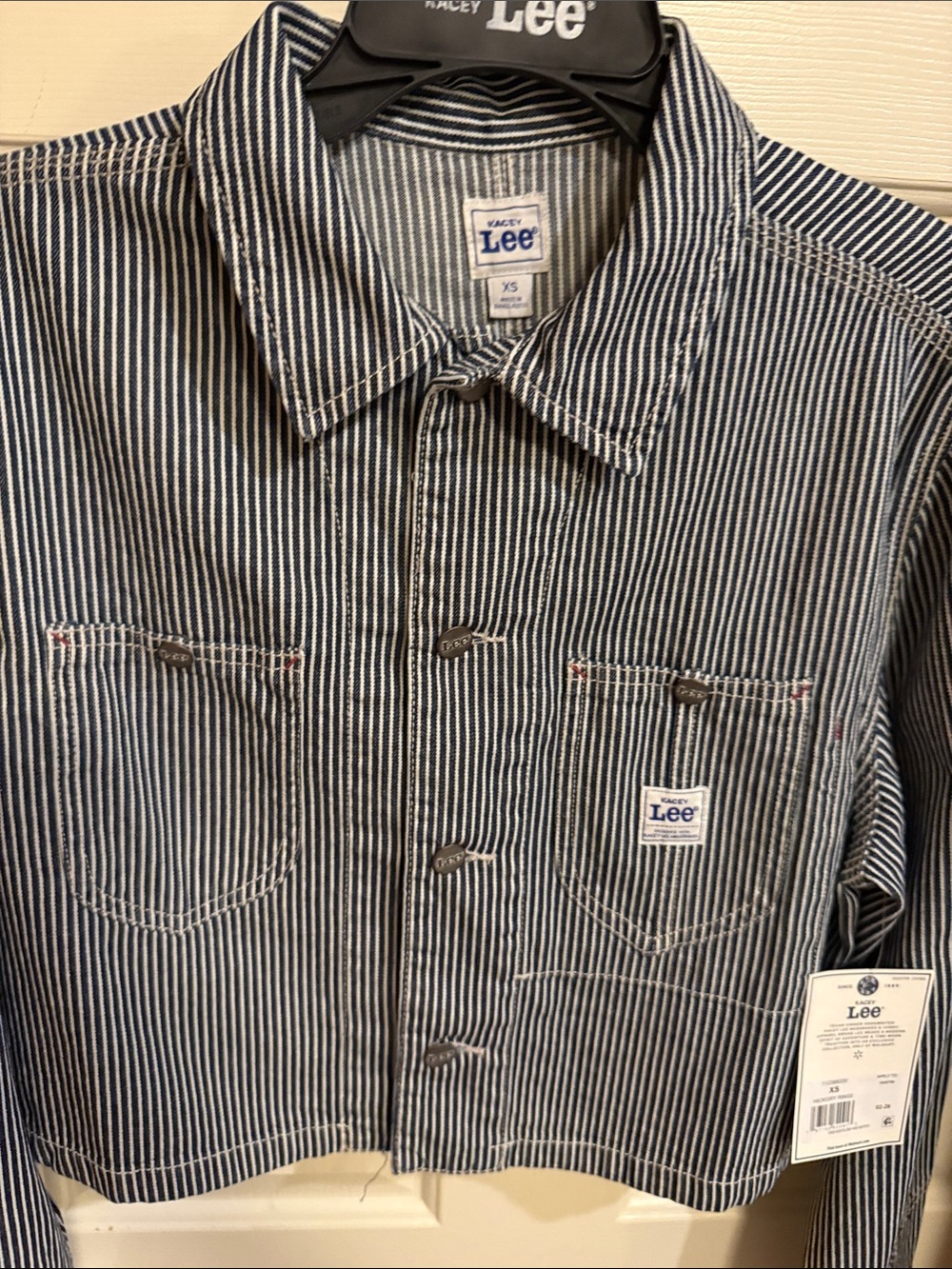 Lee Striped Blue and White Cropped Jean Jacket Kacey Lee Musgraves - Picture 7 of 15